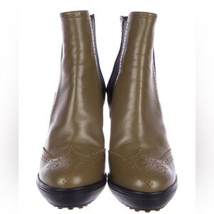 Olive Leather Ankle Boots